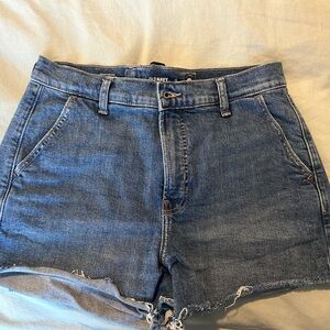 Dark blue high rise sky-hi a-line denim short